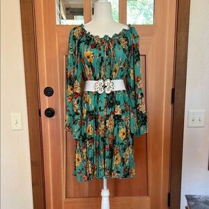 Johnny Was Floral Teal Dress Size Large